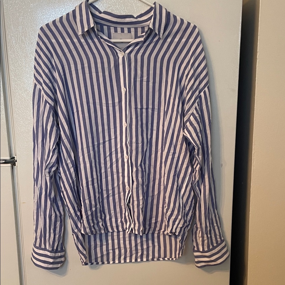 Rails Medium Josephine Blue White‎ Stripe Button Up Collar Blouse 100% Rayon